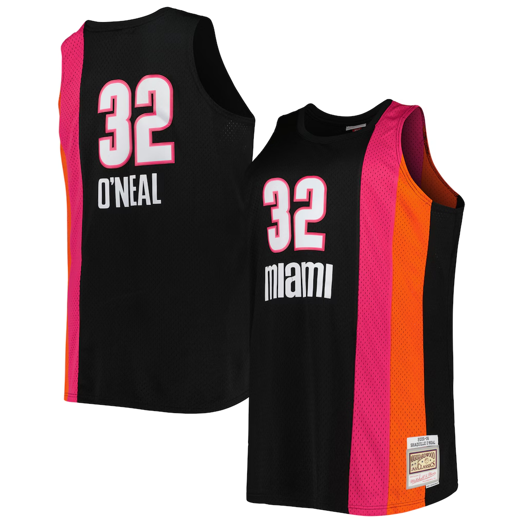 Kooe M.Heat #32 Shaquille O'Neal Mitchell & Ness Black Big & Tall Hardwood Classics 2005-2006 Swingman Jerseys