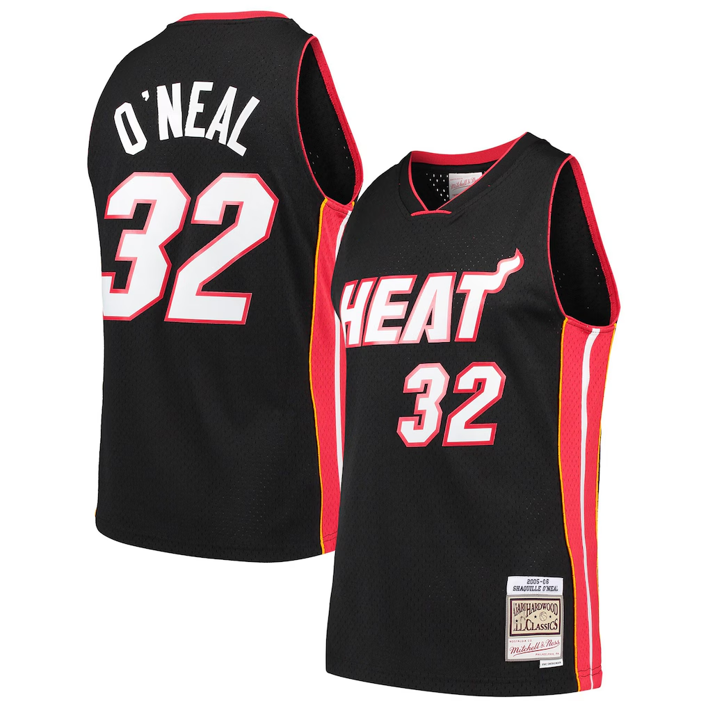 Kooe M.Heat #32 Shaquille O'Neal Mitchell & Ness Black Hardwood Classics Swingman Jerseys