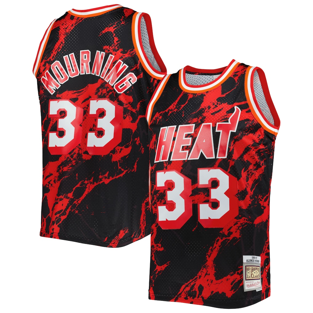 Kooe M.Heat #33 Alonzo Mourning Mitchell & Ness Black 1996-1997 Hardwood Classics Marble Swingman Jerseys