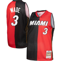 Kooe M.Heat #3 Dwayne Wade Mitchell & Ness Black Red Big & Tall Hardwood Classics 2005-06 Split Swingman Jerseys