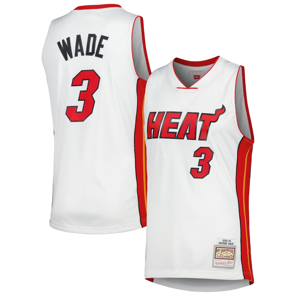 Kooe M.Heat #3 Dwyane Wade Mitchell & Ness White 2005-06 Hardwood Classics Swingman Jerseys