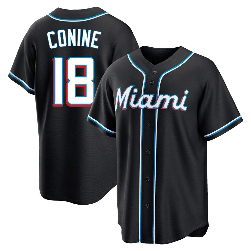 Kooe M.Marlins #18 Griffin Conine Player Black Fashion Out Home Game Stitched Jerseys