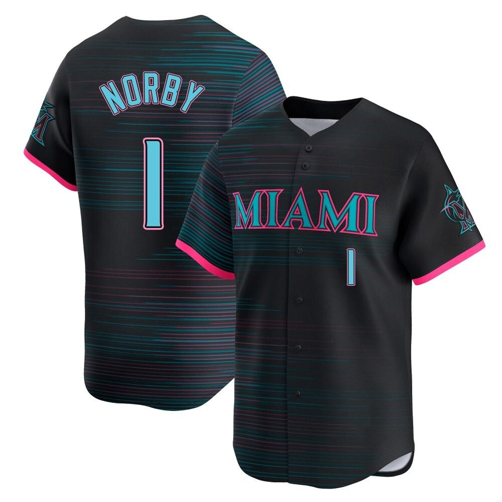 Kooe M.Marlins #1 Connor Norby Player Black City Connect Home Limited Stitched Jerseys
