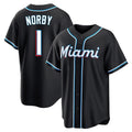 Kooe M.Marlins #1 Connor Norby Player Black Fashion Out Home Game Stitched Jerseys