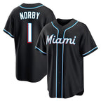 Kooe M.Marlins #1 Connor Norby Player Black Fashion Out Home Game Stitched Jerseys