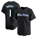 Kooe M.Marlins #1 Connor Norby Player Black  Home Limited Stitched Jerseys