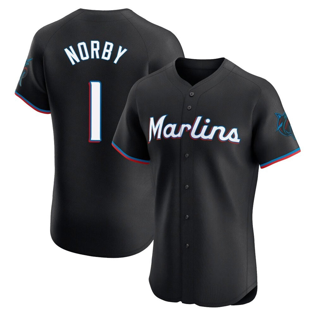 Kooe M.Marlins #1 Connor Norby Player Black Vapor Home Limited Elite Stitched Jerseys
