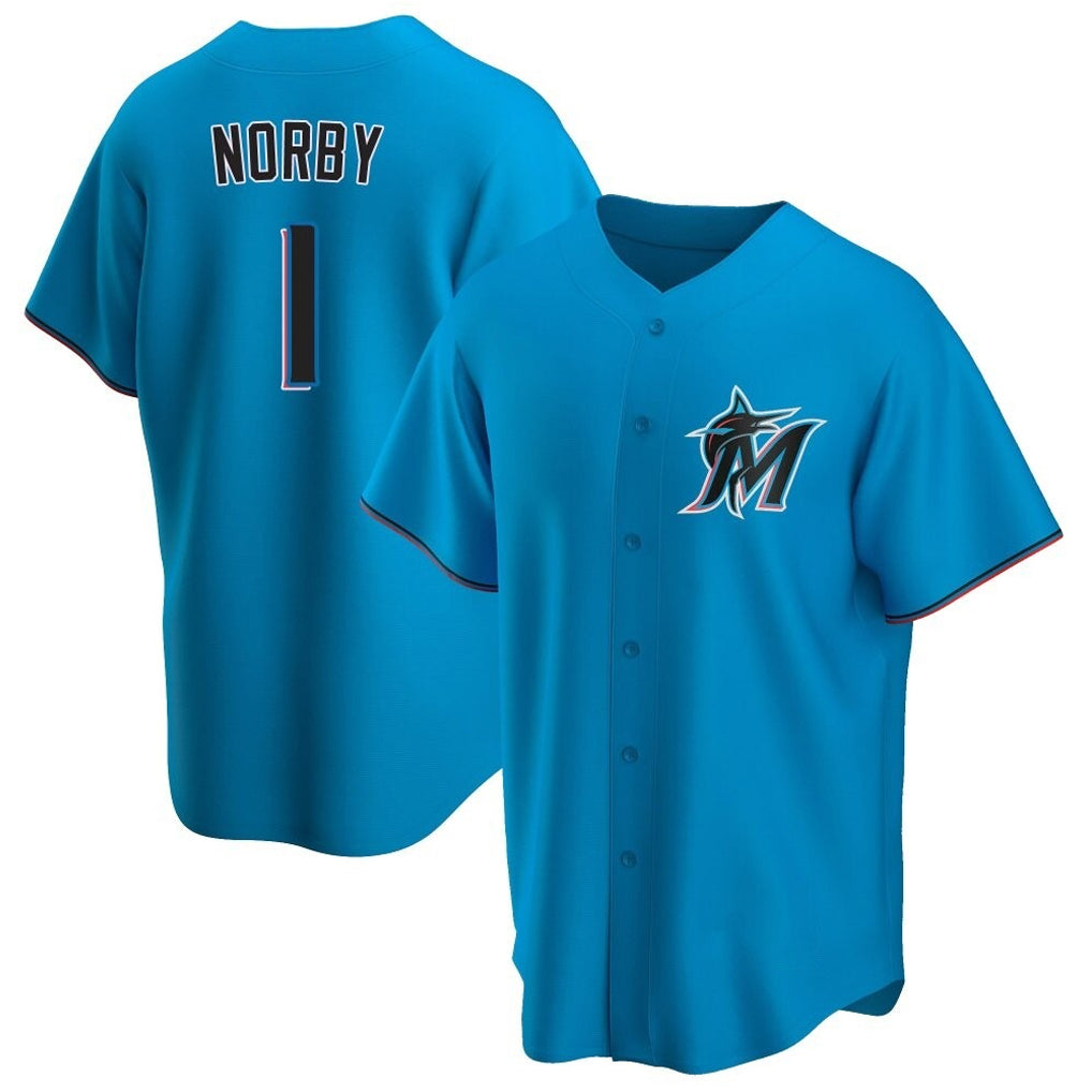 Kooe M.Marlins #1 Connor Norby Player Blue Home Game Stitched Jerseys