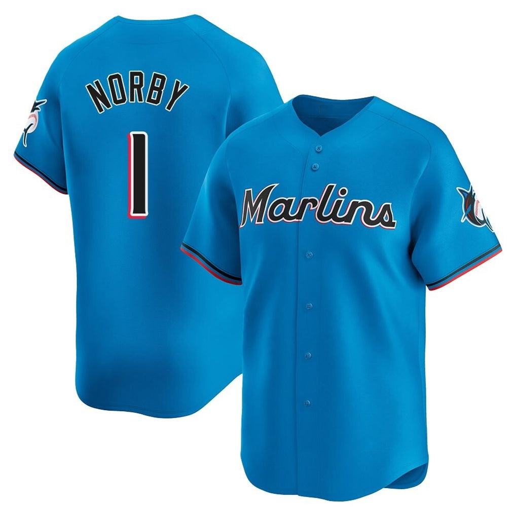 Kooe M.Marlins #1 Connor Norby Player Blue Home Limited Stitched Jerseys