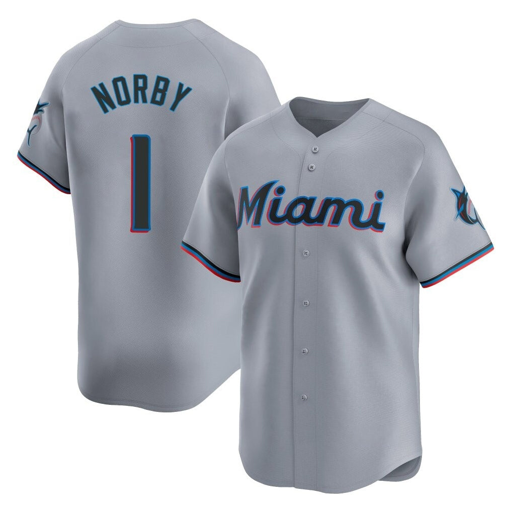Kooe M.Marlins #1 Connor Norby Player Gray Home Limited Stitched Jerseys