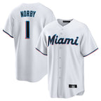 Kooe M.Marlins #1 Connor Norby Player White  Home Game Stitched Jerseys