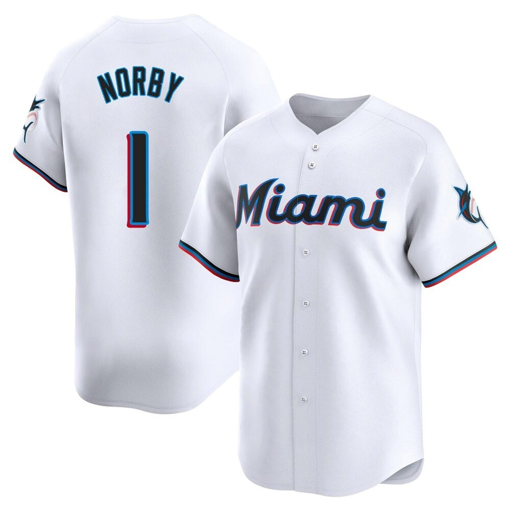 Kooe M.Marlins #1 Connor Norby Player White Home Limited Elite Stitched Jerseys
