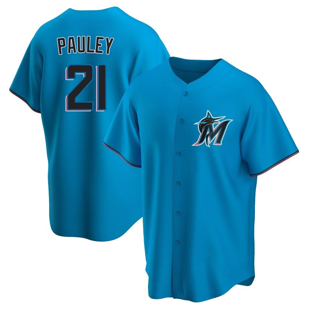 Kooe M.Marlins #21 Graham Pauley Player Blue Home Game Stitched Jerseys