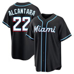 Kooe M.Marlins #22 Sandy Alcantara Player Black Fashion Out Home Game Stitched Jerseys