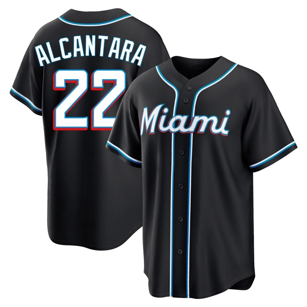 Kooe M.Marlins #22 Sandy Alcantara Player Black Fashion Out Home Game Stitched Jerseys
