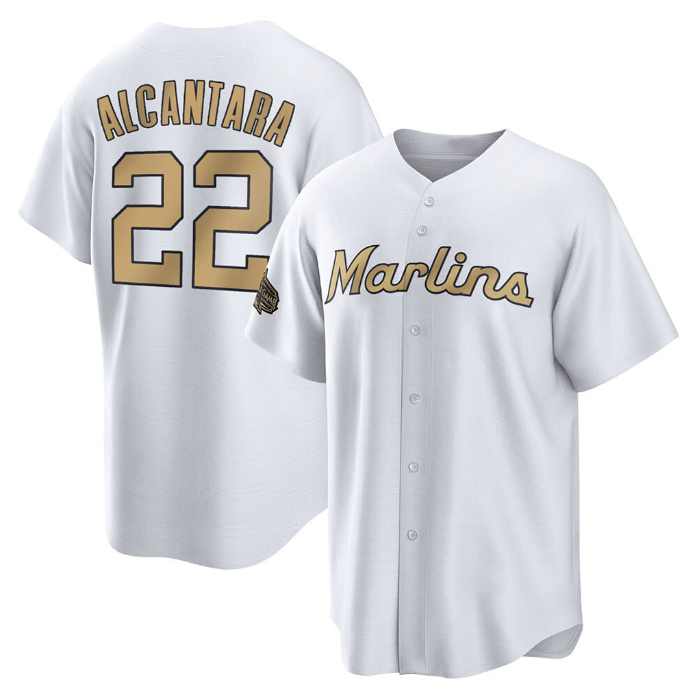 Kooe M.Marlins #22 Sandy Alcantara Player Gold Home Game Stitched Jerseys