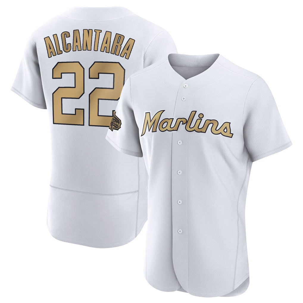Kooe M.Marlins #22 Sandy Alcantara Player Gold  Home Limited Elite Stitched Jerseys