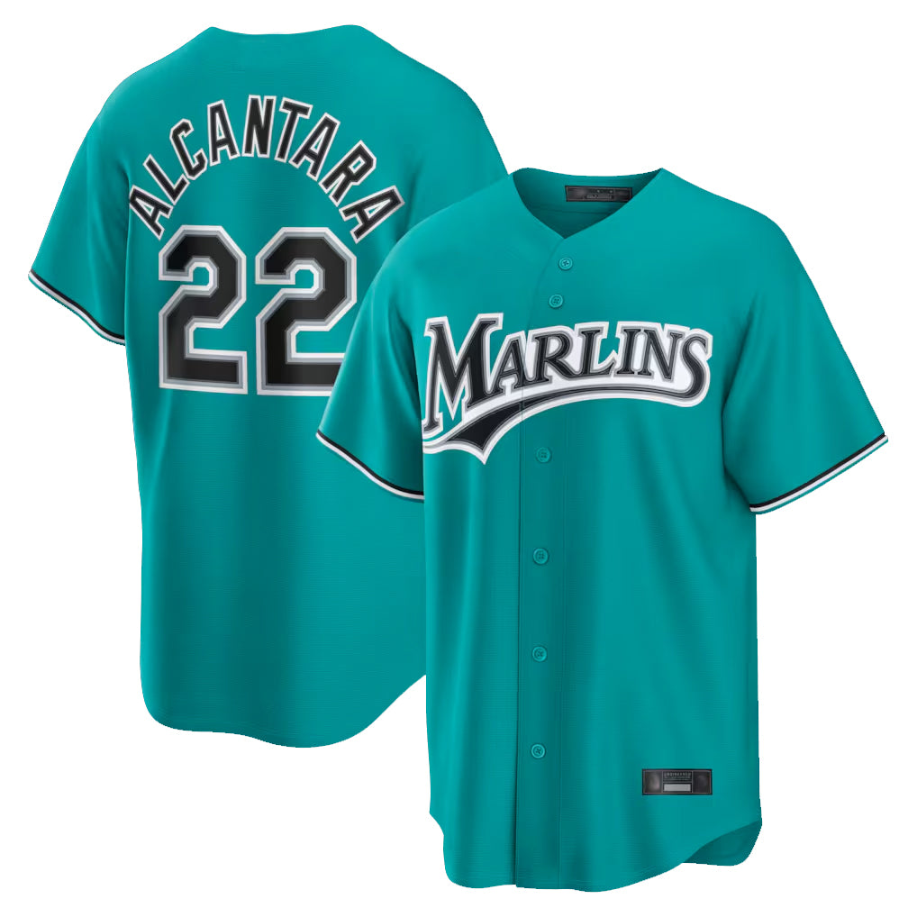 Kooe M.Marlins #22 Sandy Alcantara Player Teal  Home Game Stitched Jerseys