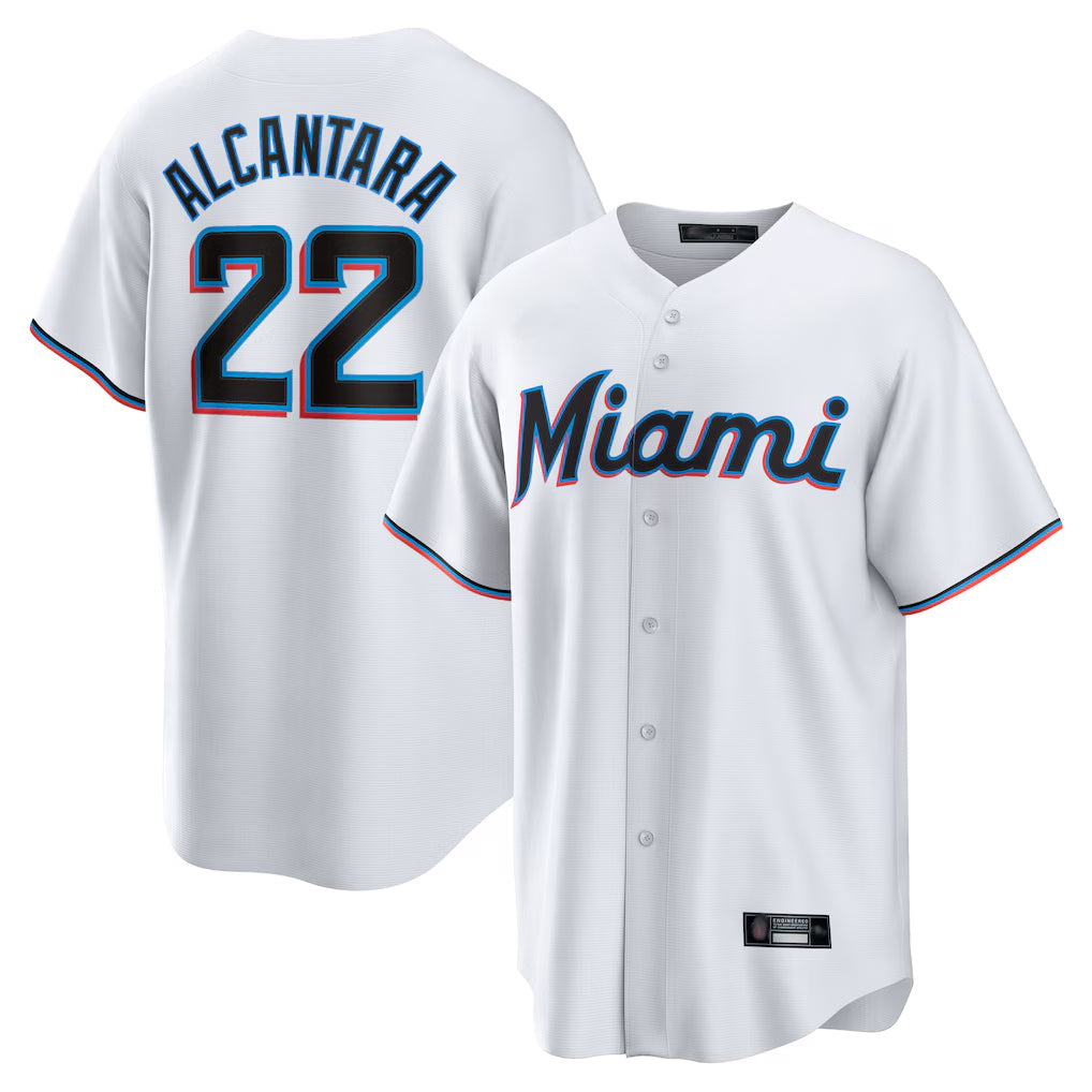 Kooe M.Marlins #22 Sandy Alcantara Player White Home Game Stitched Jerseys