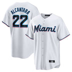 Kooe M.Marlins #22 Sandy Alcantara Player White Home Game Stitched Jerseys