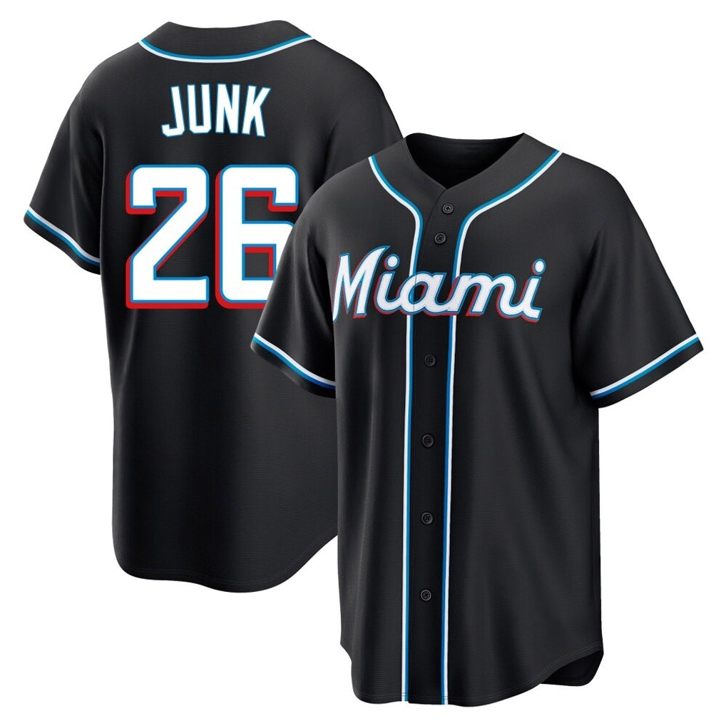 Kooe M.Marlins #26 Janson Junk Player Black Fashion Out Home Game Stitched Jerseys