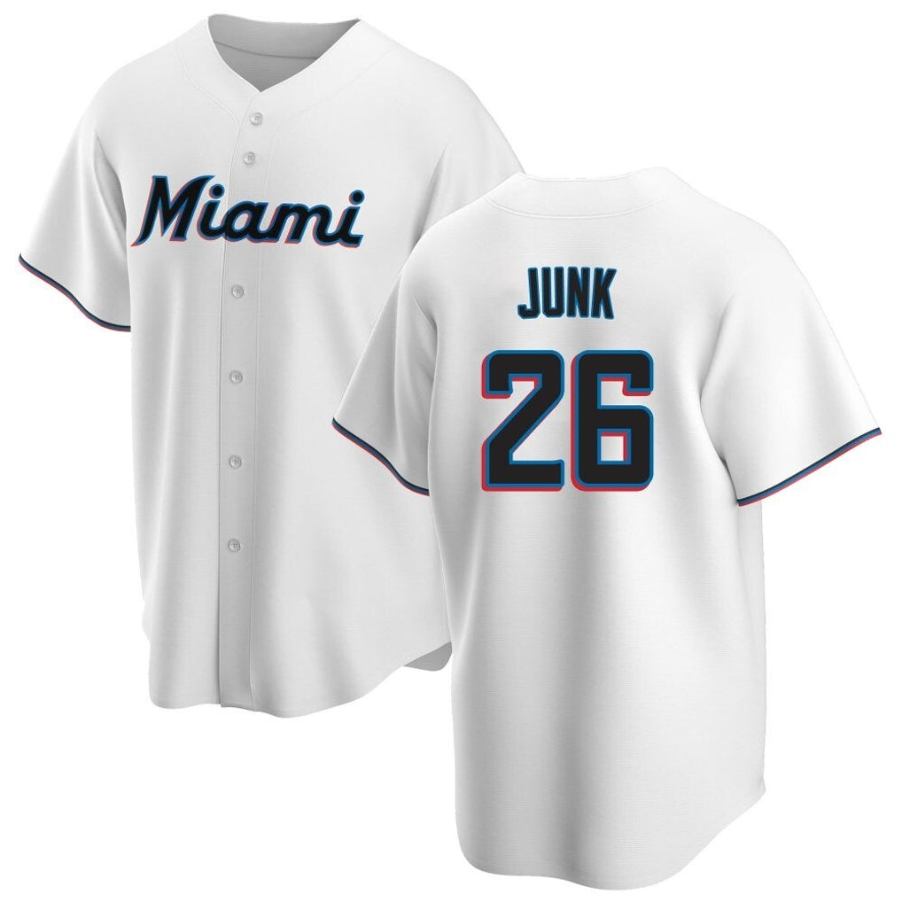Kooe M.Marlins #26 Janson Junk Player White  Home Game Stitched Jerseys