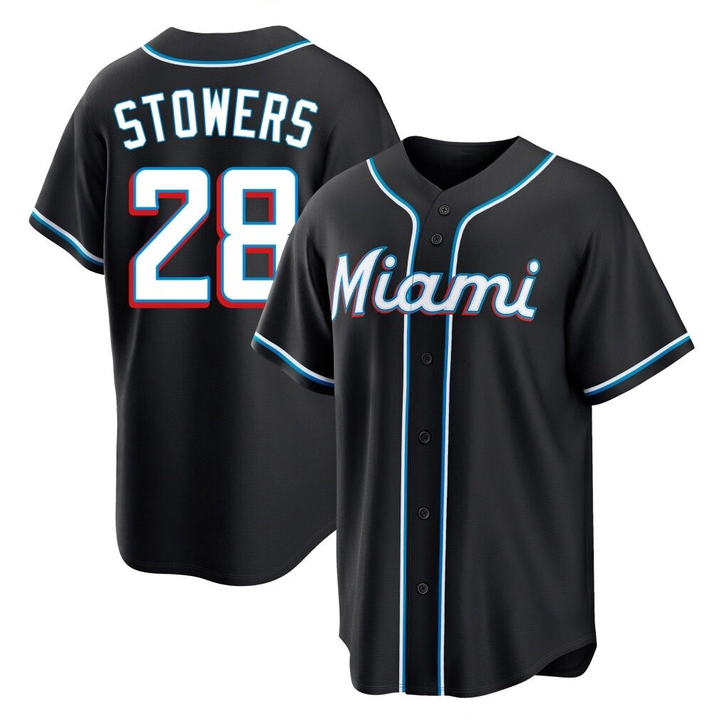Kooe M.Marlins #28 Kyle Stowers Player Black Fashion Out Home Game Stitched Jerseys