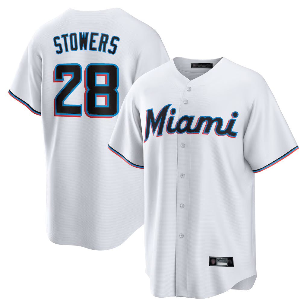 Kooe M.Marlins #28 Kyle Stowers Player White  Home Game Stitched Jerseys