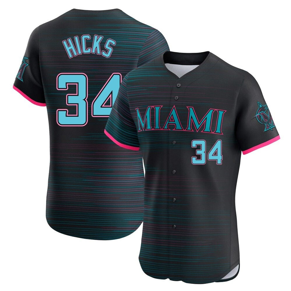Kooe M.Marlins #34 Liam Hicks Player Black City Connect Home Limited Elite Stitched Jerseys