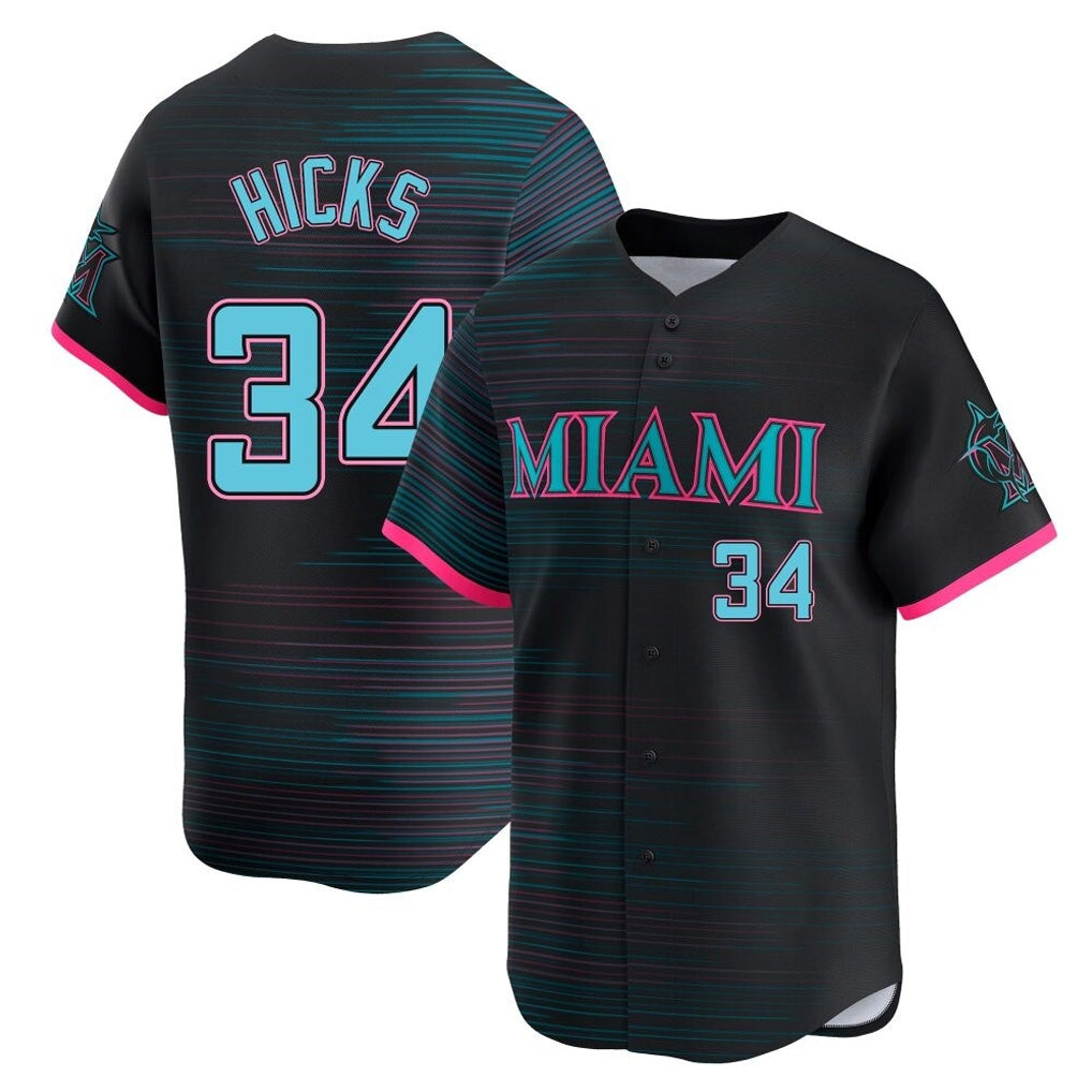 Kooe M.Marlins #34 Liam Hicks Player Black City Connect Home Limited Stitched Jerseys