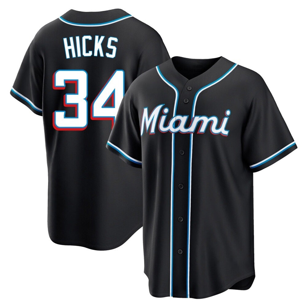 Kooe M.Marlins #34 Liam Hicks Player Black Fashion Out Home Game Stitched Jerseys