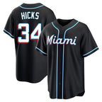 Kooe M.Marlins #34 Liam Hicks Player Black Fashion Out Home Game Stitched Jerseys