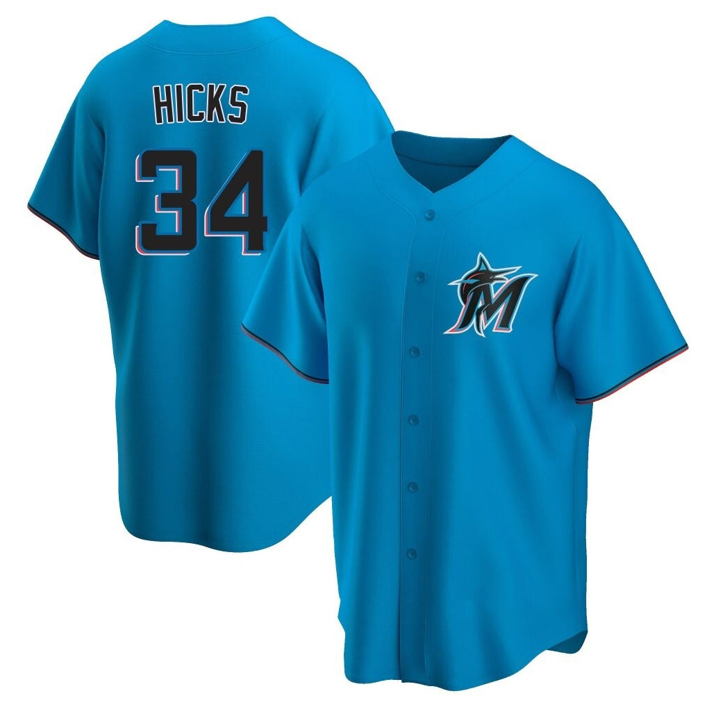 Kooe M.Marlins #34 Liam Hicks Player Blue Home Game Stitched Jerseys