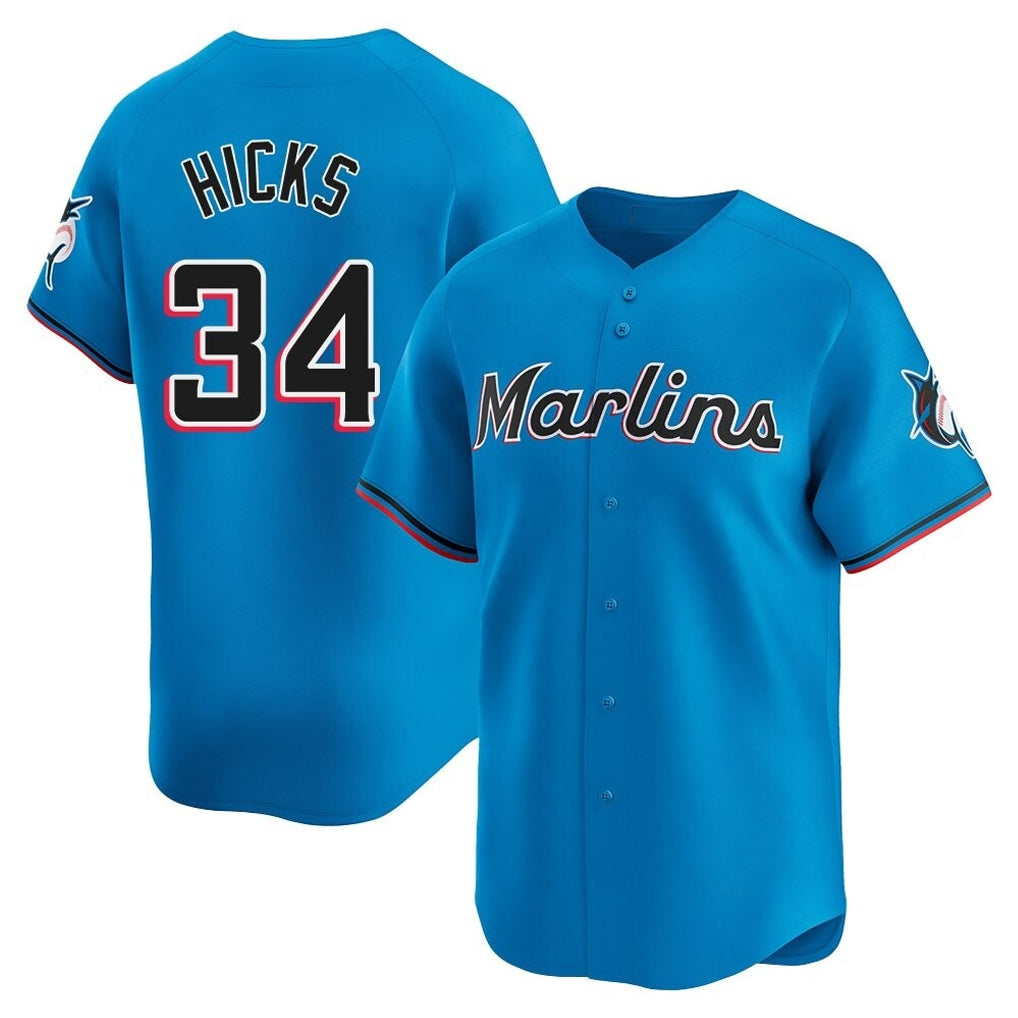 Kooe M.Marlins #34 Liam Hicks Player Blue Home Limited Stitched Jerseys