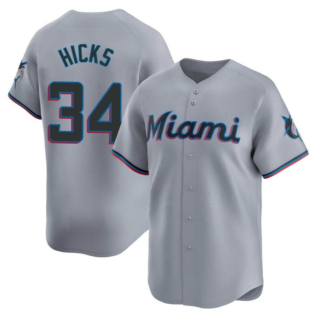 Kooe M.Marlins #34 Liam Hicks Player Gray Home Limited Stitched Jerseys