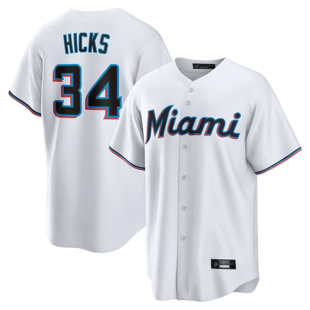 Kooe M.Marlins #34 Liam Hicks Player White  Home Game Stitched Jerseys
