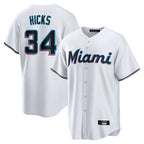Kooe M.Marlins #34 Liam Hicks Player White  Home Game Stitched Jerseys