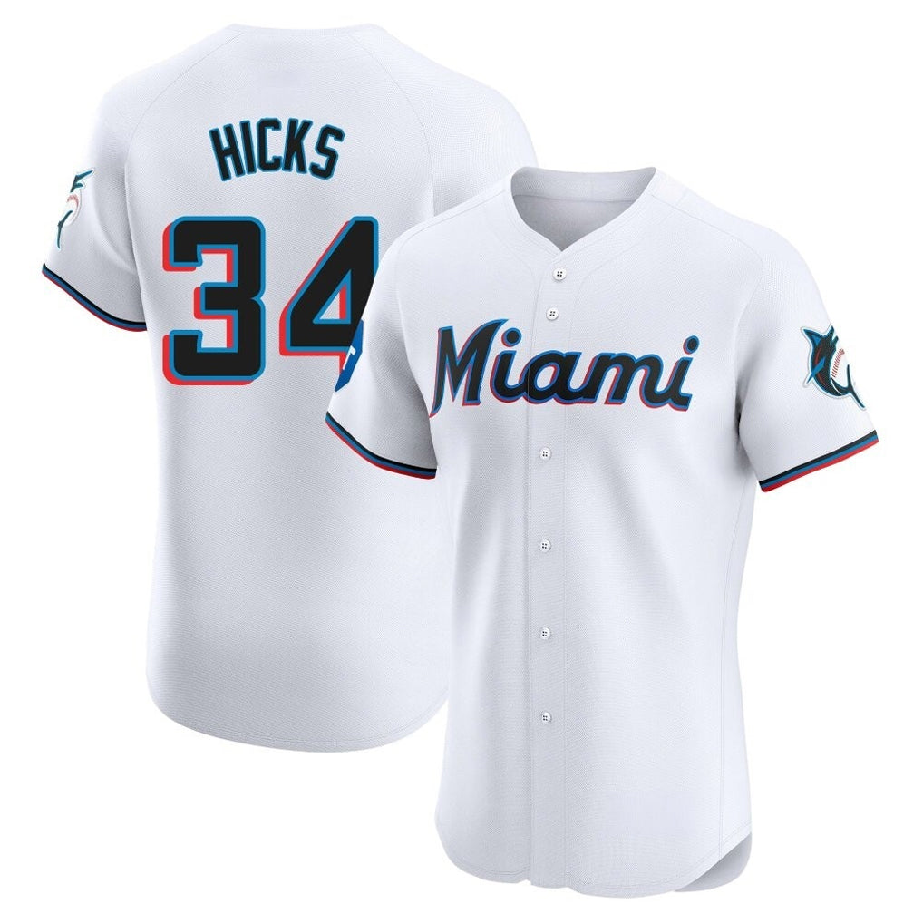 Kooe M.Marlins #34 Liam Hicks Player White  Home Limited Elite Stitched Jerseys