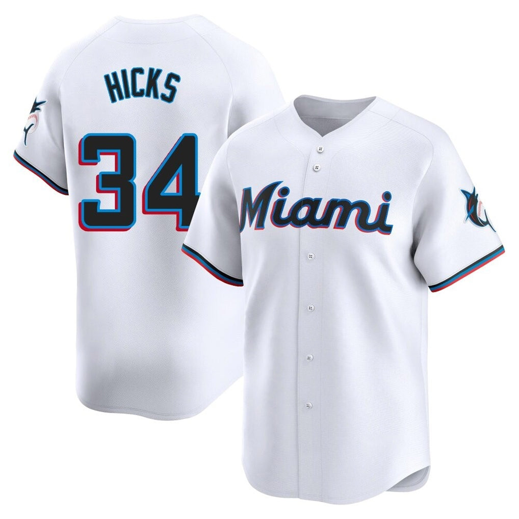 Kooe M.Marlins #34 Liam Hicks Player White  Home Limited Stitched Jerseys