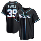 Kooe M.Marlins #39 Eury Perez Player Black Fashion Out Home Game Stitched Jerseys