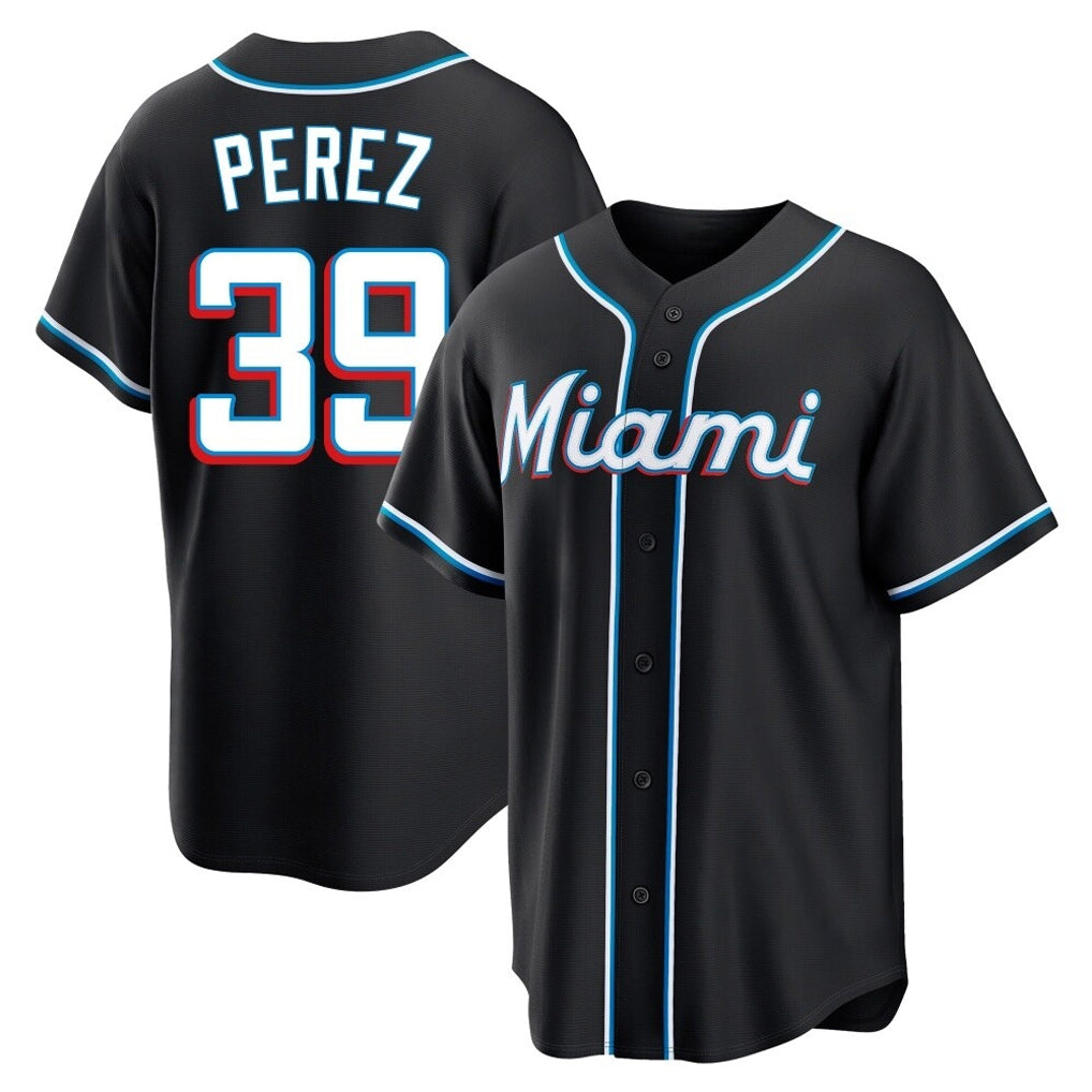 Kooe M.Marlins #39 Eury Perez Player Black Fashion Out Home Game Stitched Jerseys