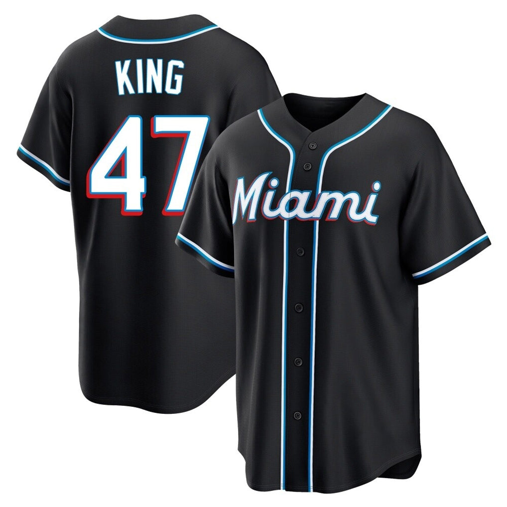 Kooe M.Marlins #47 John King Player Black Fashion Out Home Game Stitched Jerseys