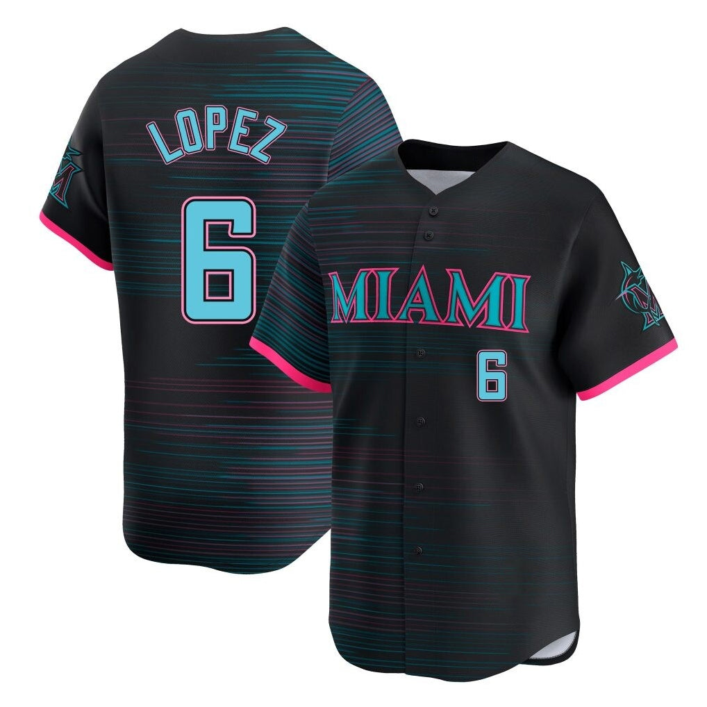Kooe M.Marlins #6 Otto Lopez Player Black City Connect Home Limited Stitched Jerseys