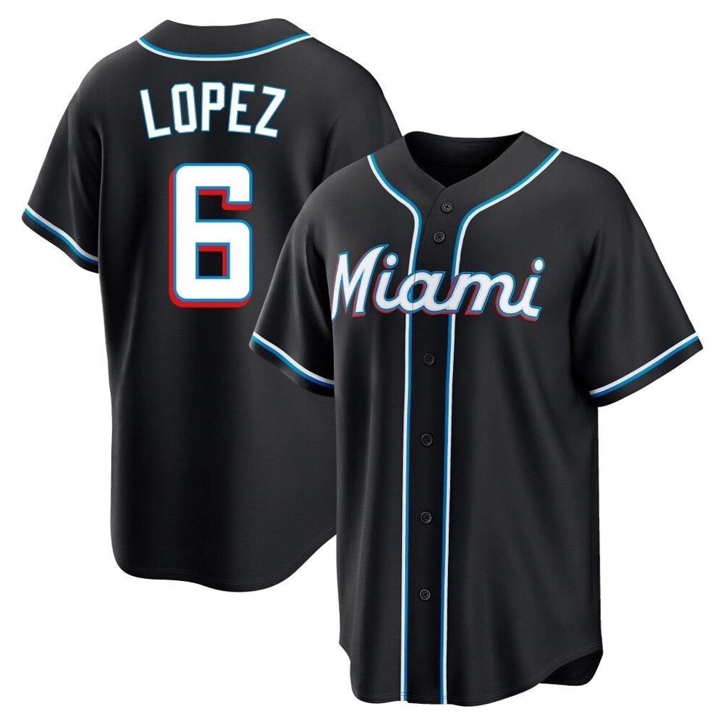 Kooe M.Marlins #6 Otto Lopez Player Black Fashion Out Home Game Stitched Jerseys