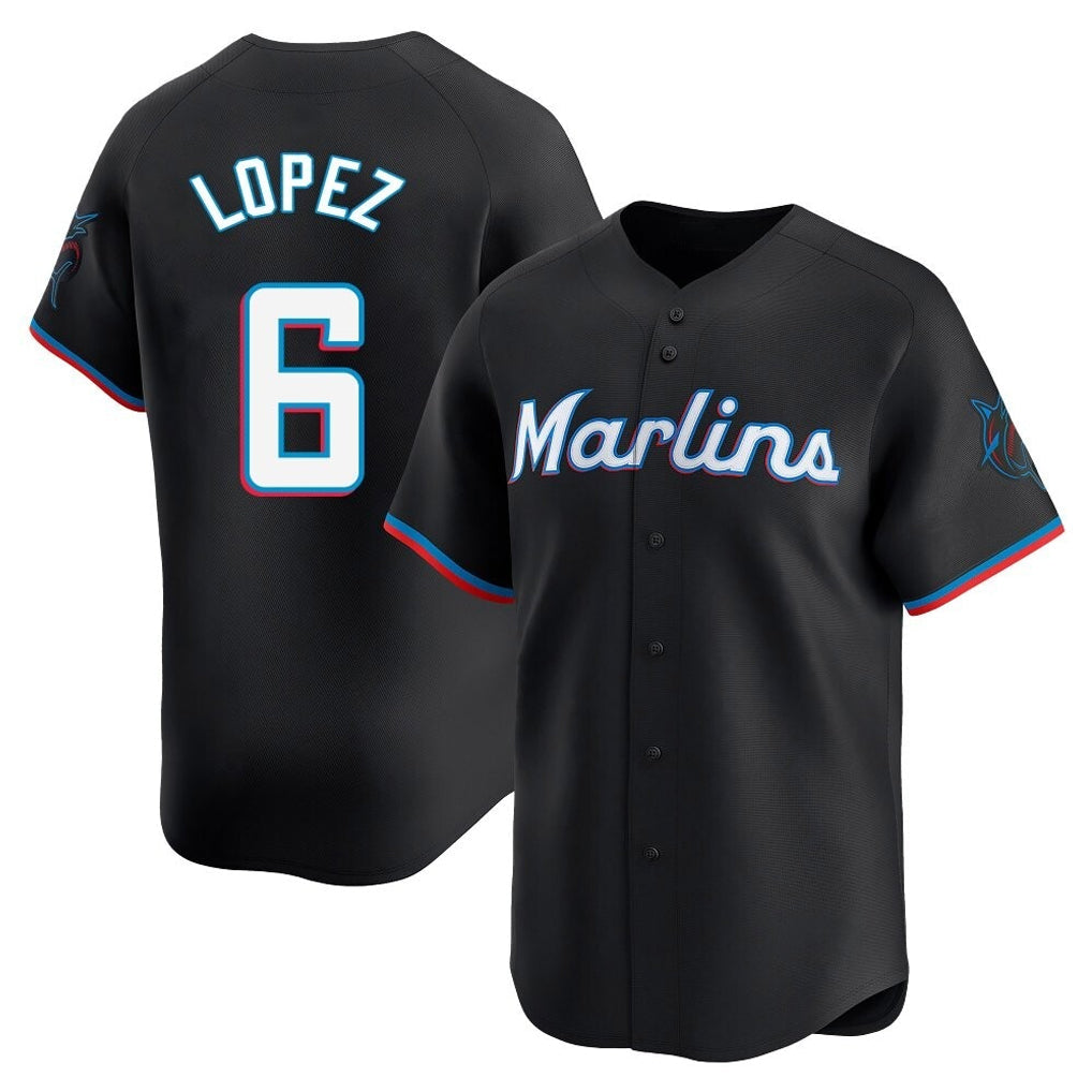 Kooe M.Marlins #6 Otto Lopez Player Black  Home Limited Stitched Jerseys