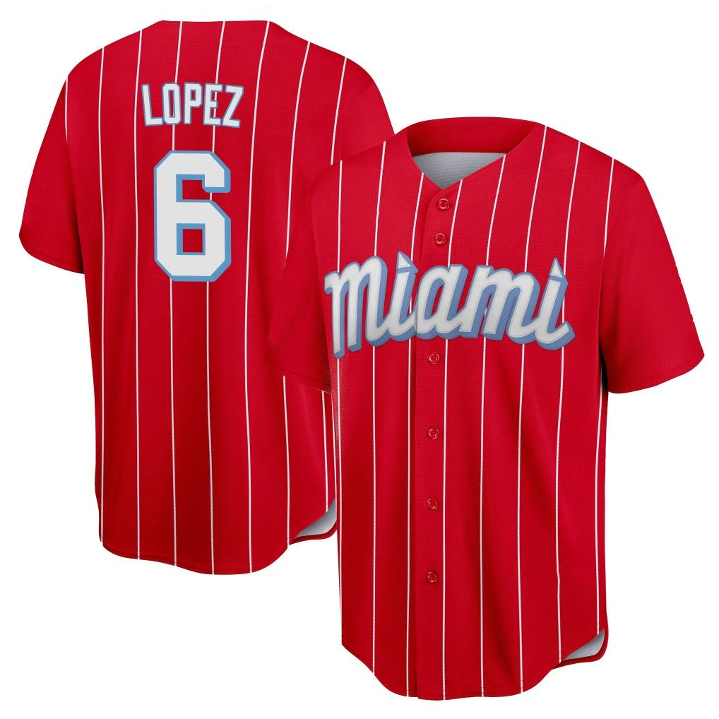 Kooe M.Marlins #6 Otto Lopez Player Red City Connect Home Game Stitched Jerseys