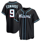 Kooe M.Marlins #9 Xavier Edwards Player Black Fashion Out Home Game Stitched Jerseys
