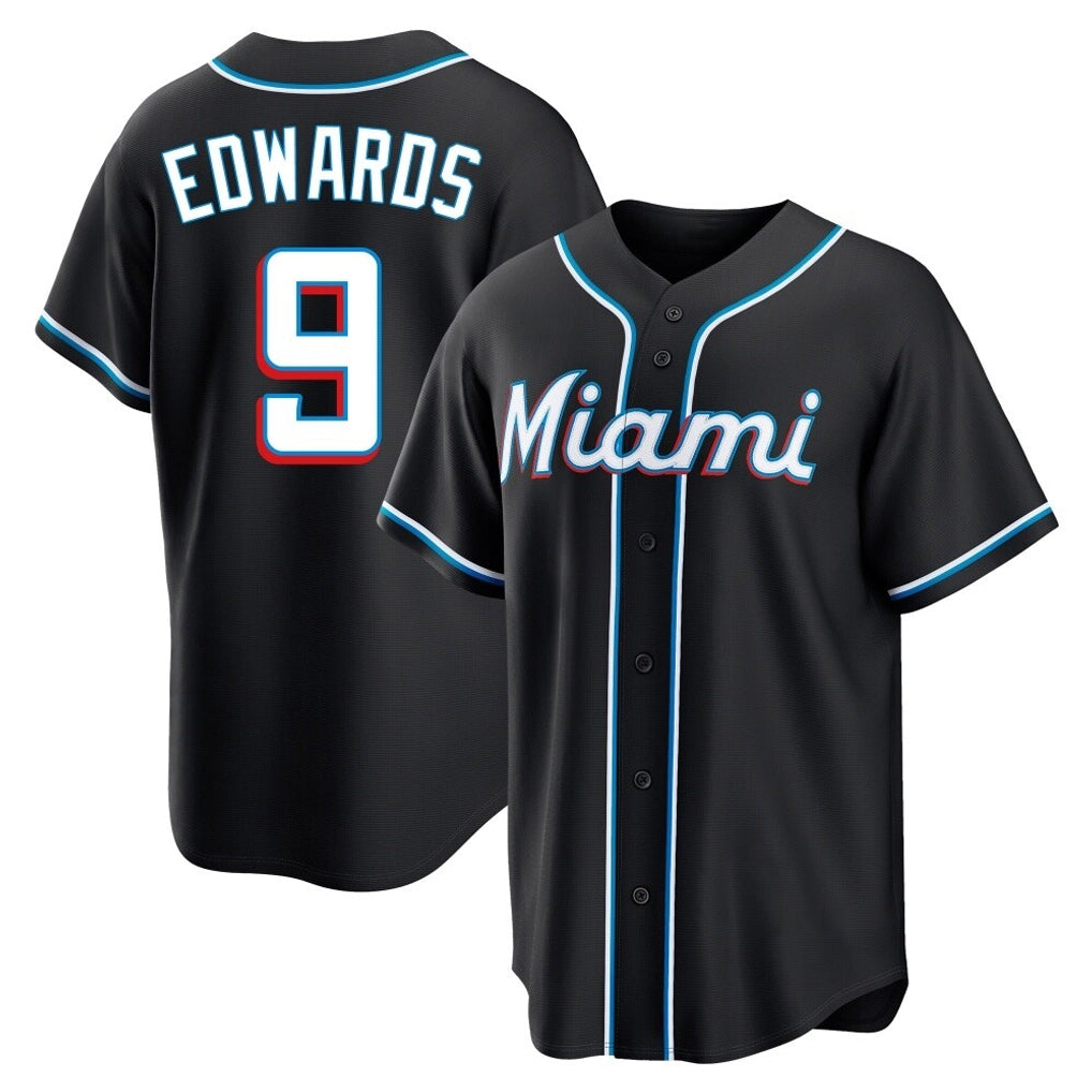 Kooe M.Marlins #9 Xavier Edwards Player Black Fashion Out Home Game Stitched Jerseys