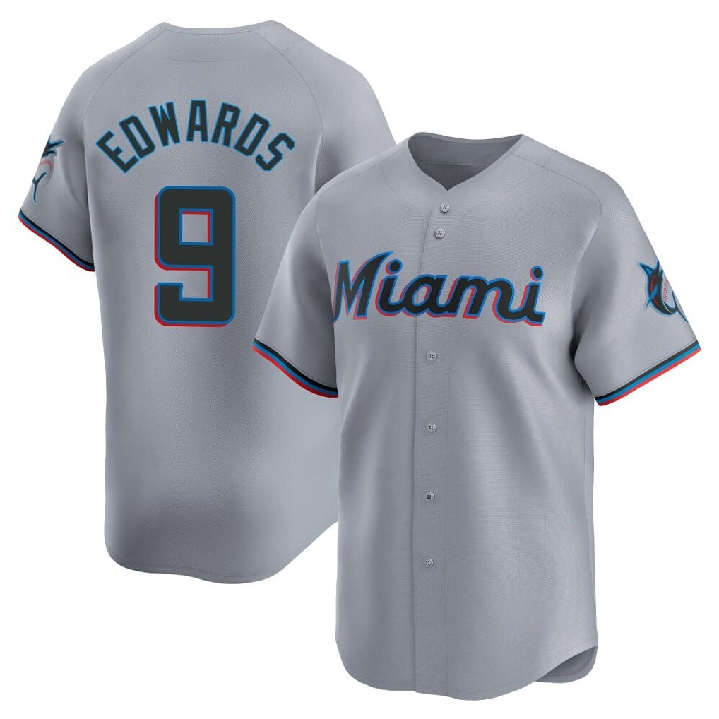 Kooe M.Marlins #9 Xavier Edwards Player Gray Home Limited Stitched Jerseys