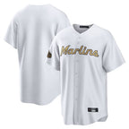 Kooe M.Marlins Blank Player White Gold Home Game Stitched Jerseys